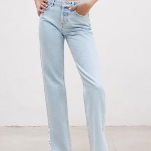 Zara Full Length Jeans With Slit Hems Light Blue
